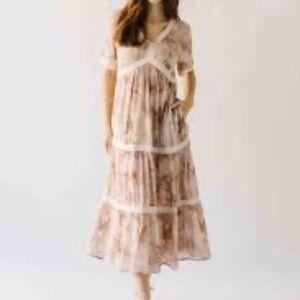 NWT Piper & Scoot The Gendron Lace Trim Midi Dress in Taupe
